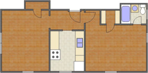Battery Floor Plan: 1 Bedroom, 1 Bath of Park Hill Apartments in Auburn, AL
