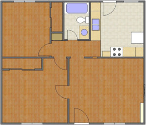 Portland Floor Plan: 2 Bedrooms, 1 Bath of Park Hill Apartments in Auburn, AL